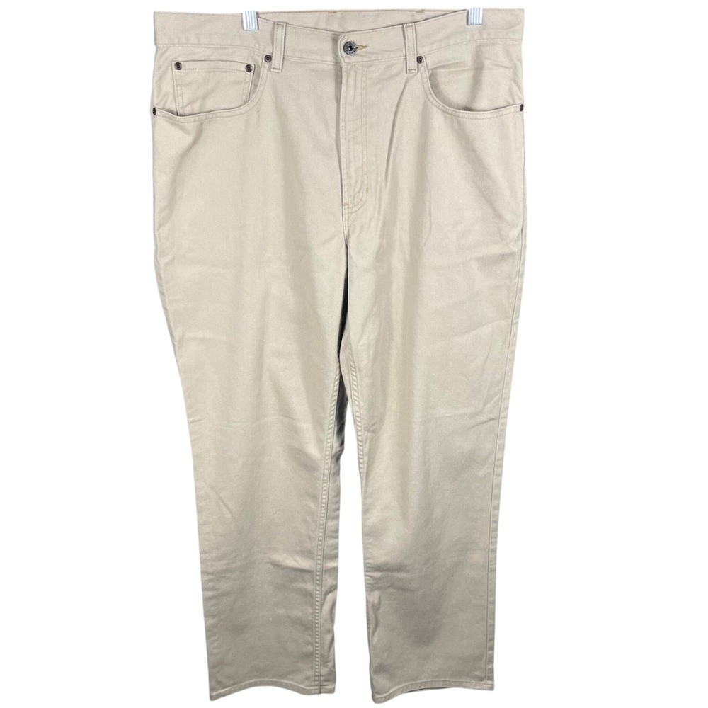 LL Bean Swift River Jeans Mens 36x32 Khaki Cotton Straight Leg New With Tags